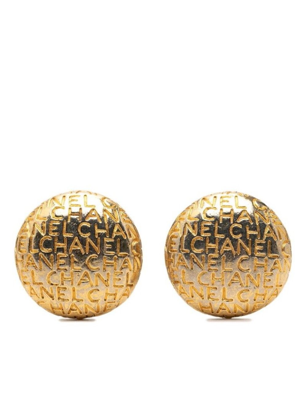 Chanel Vintage Logo Round Earrings Gold Plated